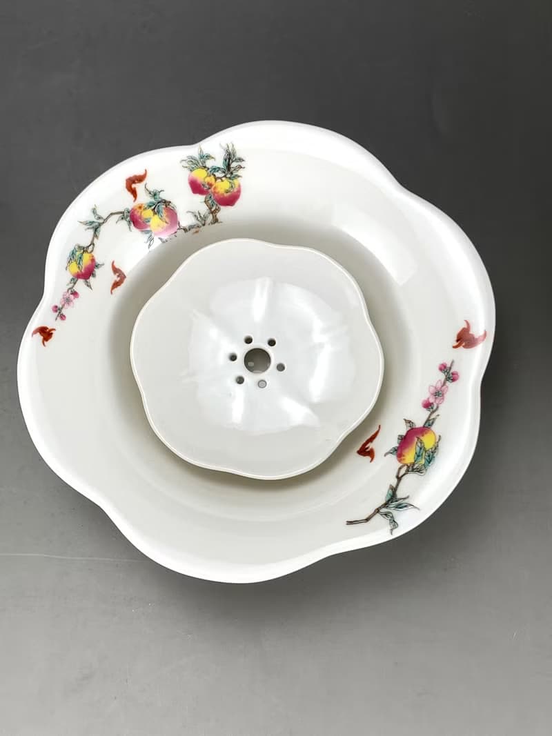 台灣【茶具】 酒井壺承 壽桃蝙蝠壺承 瓷器壺承