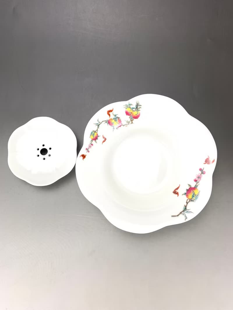 台灣【茶具】 酒井壺承 壽桃蝙蝠壺承 瓷器壺承