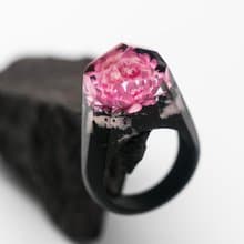 Wooden resin Ring Lotus with natural dried flower
