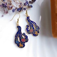 Vintage Jewelry 西洋古董飾品 飄逸羽 景泰藍 耳勾 針式耳環