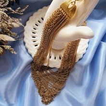 美國西洋古董飾品/ 霧金刷紋衣領扣多鍊瀑布摩登項鍊/復古首飾
