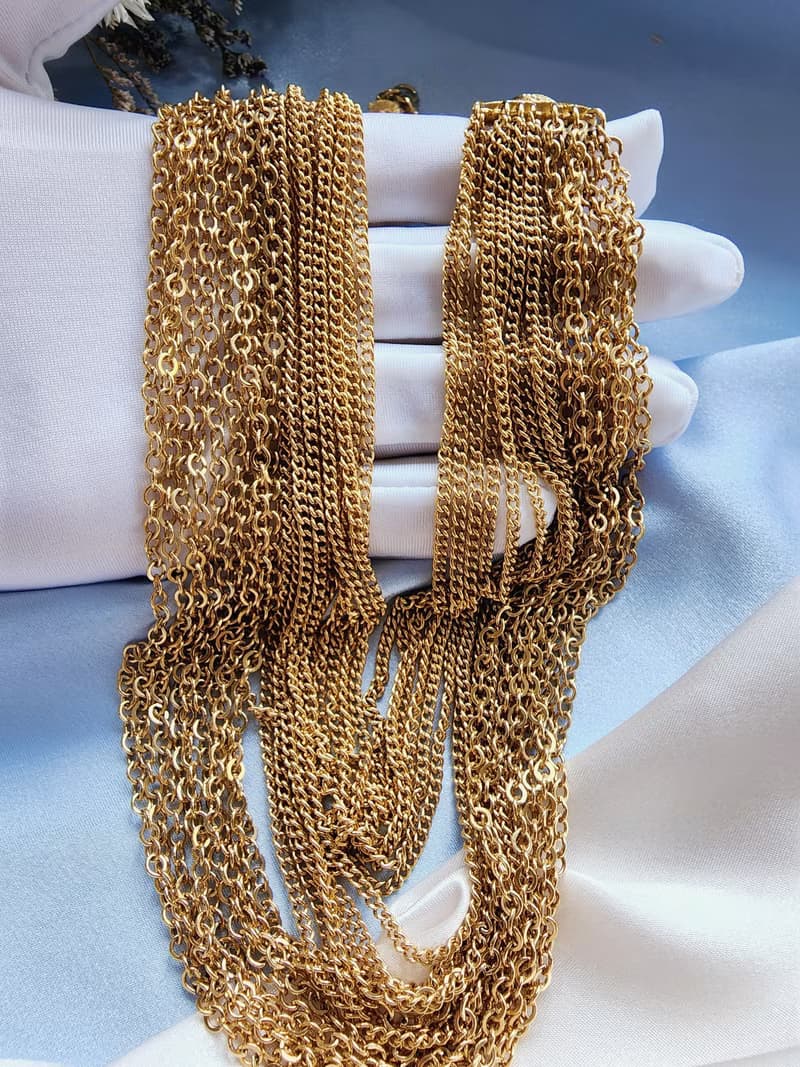 美國西洋古董飾品/ 霧金刷紋衣領扣多鍊瀑布摩登項鍊/復古首飾
