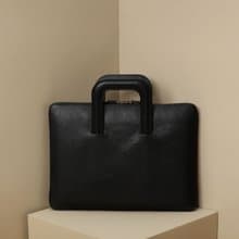 Leather Laptop Case with Handles - Black