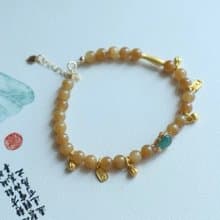 天然糖料和田玉手鏈 糖料手串亮糖色 質地瑩潤細膩  搭配翡翠葫蘆
