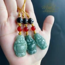 天然緬甸玉翡翠 招財納福 佛公 彌勒佛 財神天珠 手機鍊 禮物
