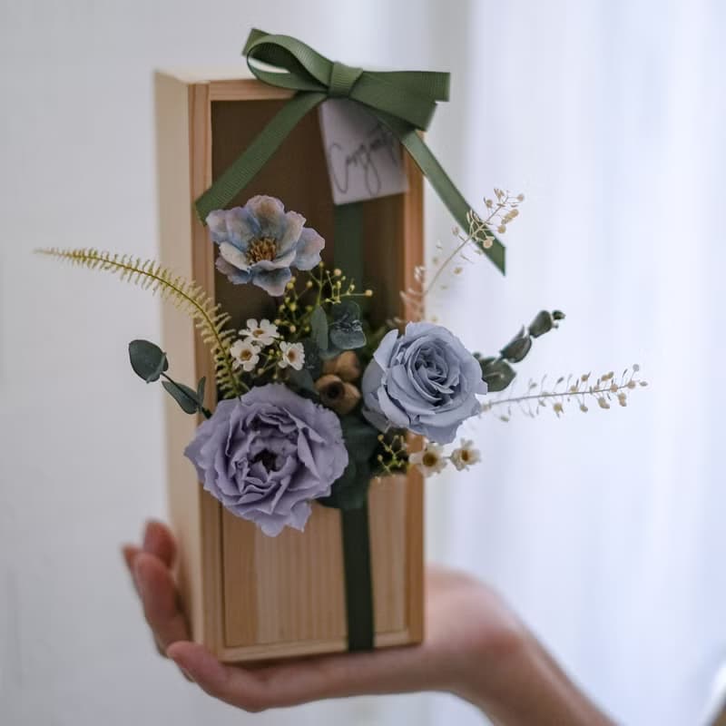 木盒花禮/藍色系/乾燥永生花