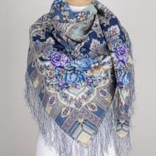 Pavlovo Posad Russian Shawl 100% Wool Scarf 125x125 cm Wrap Silk Fringe 1782-61