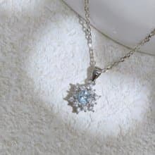 天然海藍寶  海水藍寶項鍊 雪花風格  925純銀 【聖誕飾品】