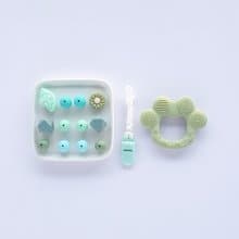 DIY 珊瑚綠小青蛙固齒器+奶嘴鏈+貝殼+雛菊 (需自行串珠)