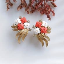 Vintage Jewelry 西洋古董飾品 TRIFARI 雙色花簇 夾式耳環