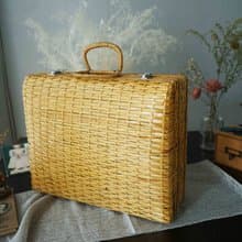 日本雜貨-編織竹藍手提行李箱/野餐著用