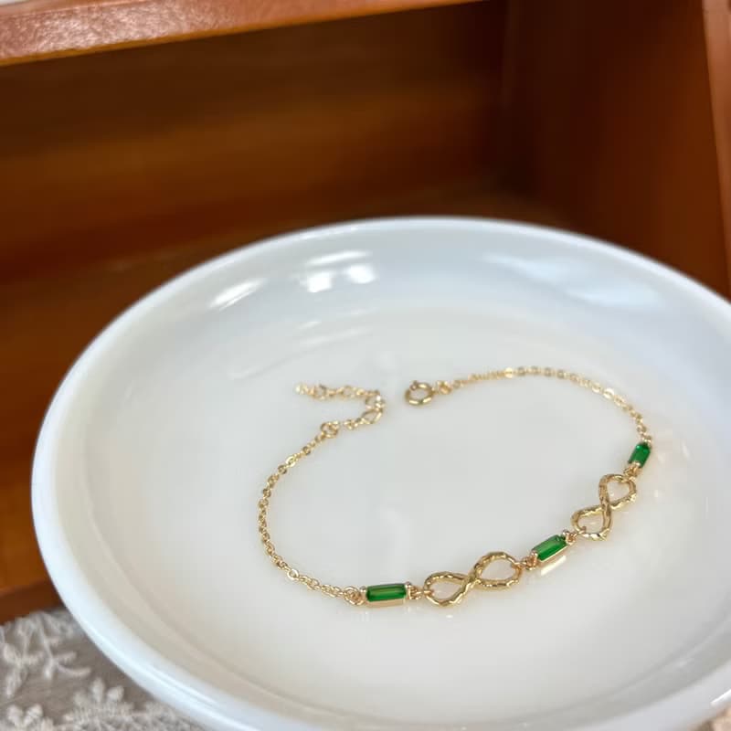 14K包金 無限綴綠鋯石手鍊 手鏈 14kgf