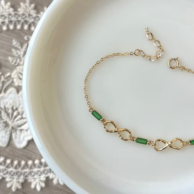14K包金 無限綴綠鋯石手鍊 手鏈 14kgf