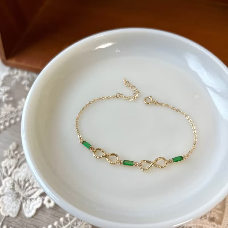 14K包金 無限綴綠鋯石手鍊 手鏈 14kgf