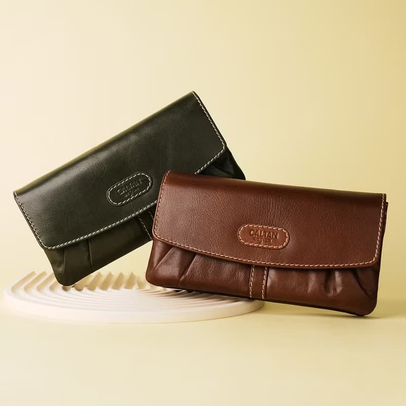 【24hr快速出貨】淺皺上掀式打褶真皮大容量長夾-075182 兩色