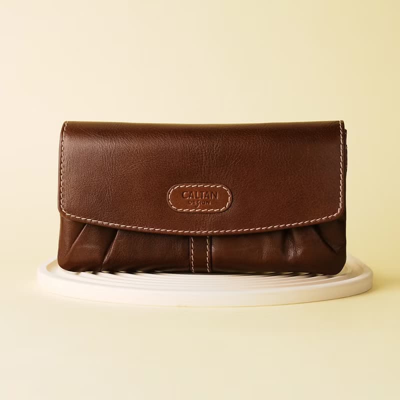 【24hr快速出貨】淺皺上掀式打褶真皮大容量長夾-075182 兩色