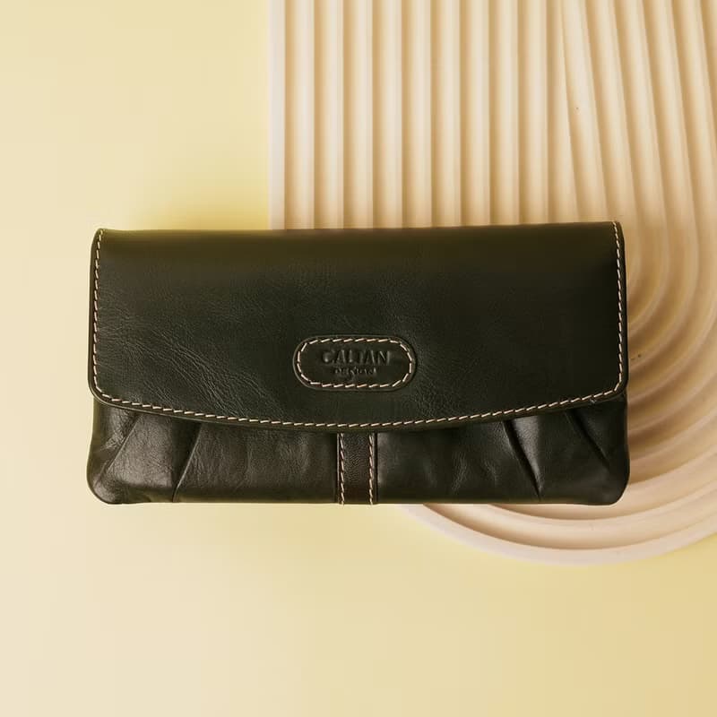 【24hr快速出貨】淺皺上掀式打褶真皮大容量長夾-075182 兩色