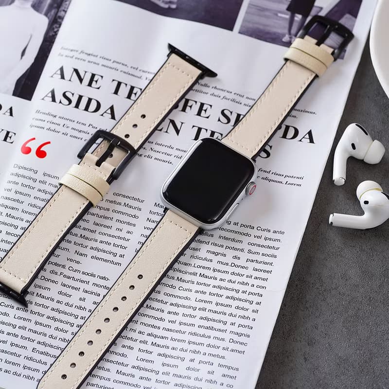 Apple watch - 包邊高質感黑扣皮錶帶