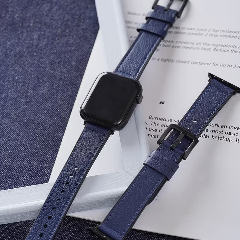 Apple watch - 包邊高質感黑扣皮錶帶