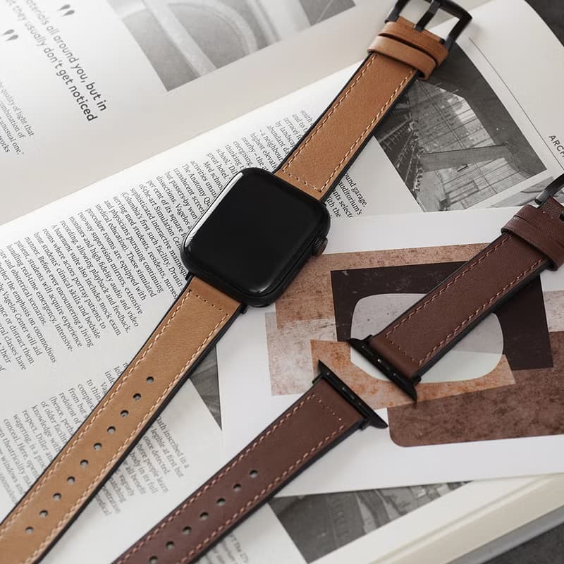 Apple watch - 包邊高質感黑扣皮錶帶