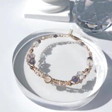 堇青石月光石淡水珍珠 14K包金雙層手鍊 | 戀人之石、減肥之石