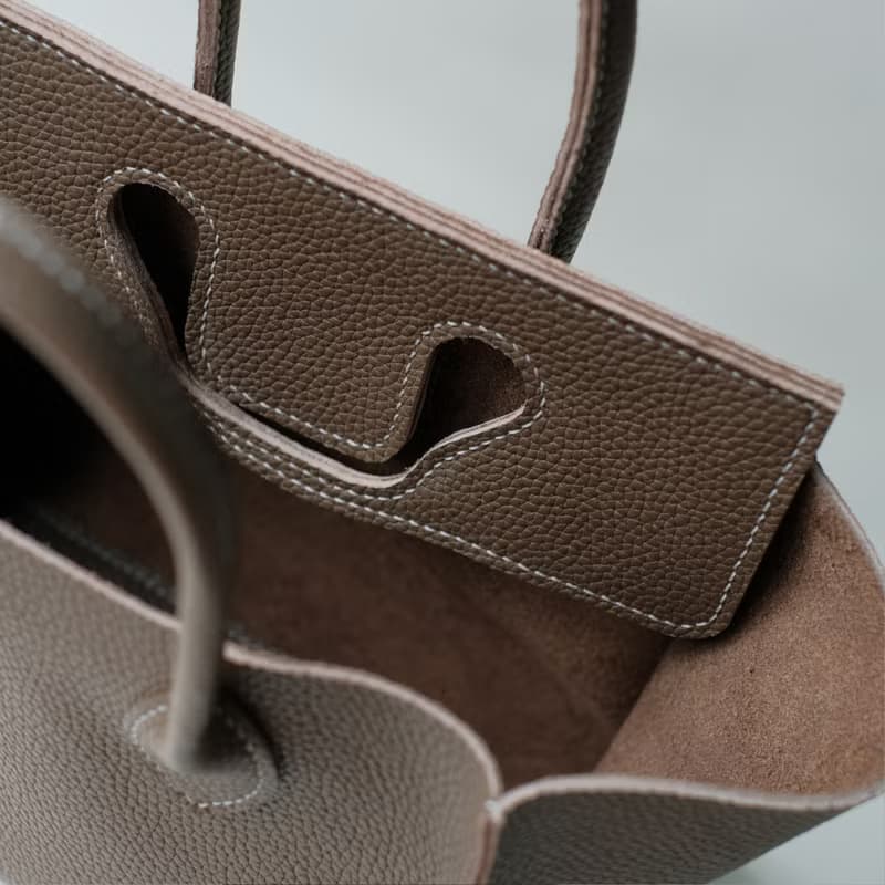 灰色荔枝紋牛皮包包 真皮手縫牛皮包包