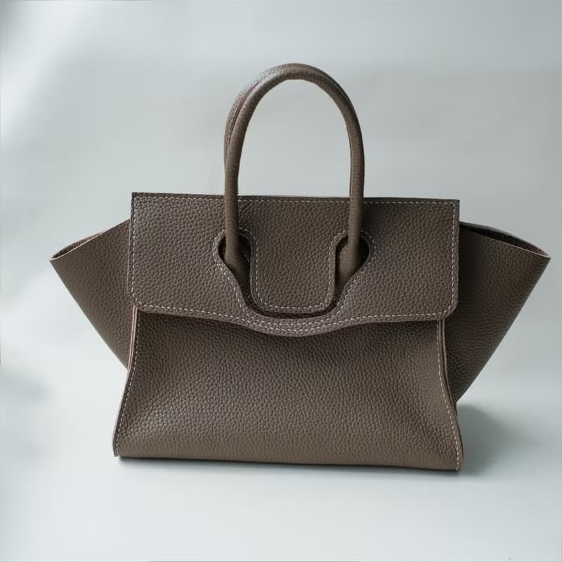 灰色荔枝紋牛皮包包 真皮手縫牛皮包包