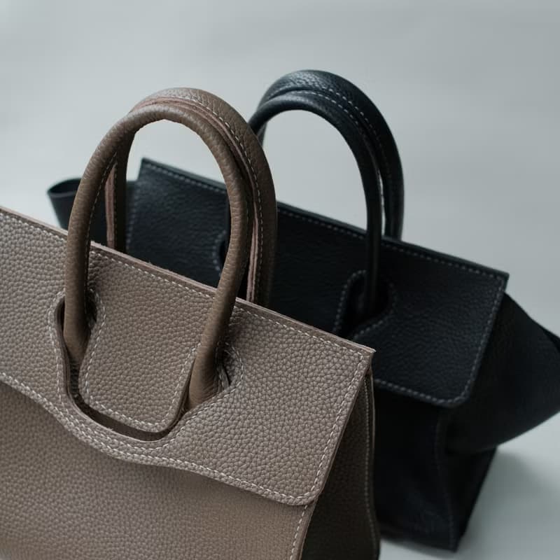 灰色荔枝紋牛皮包包 真皮手縫牛皮包包