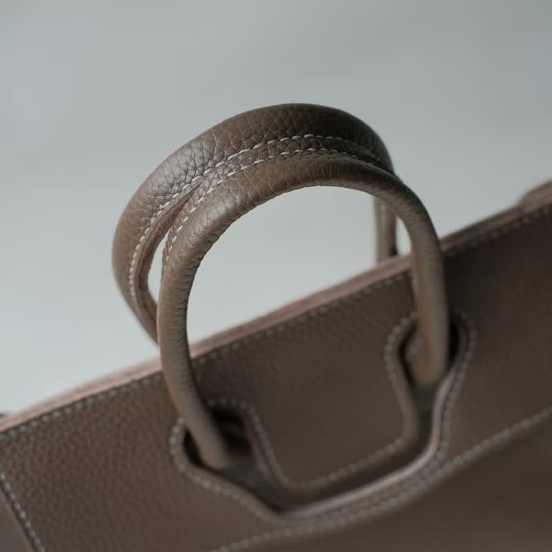 灰色荔枝紋牛皮包包 真皮手縫牛皮包包