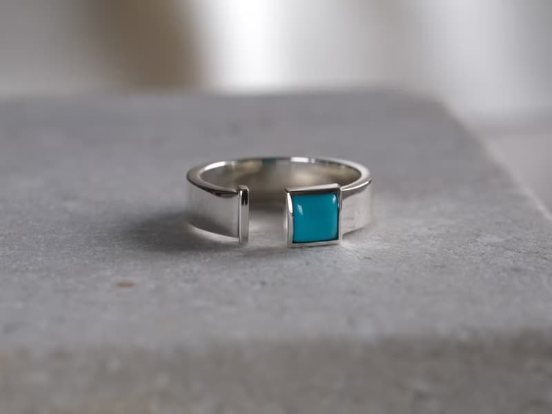 Turquoise square open ring ターコイズスクエアオープンリング　天然石　シルバー