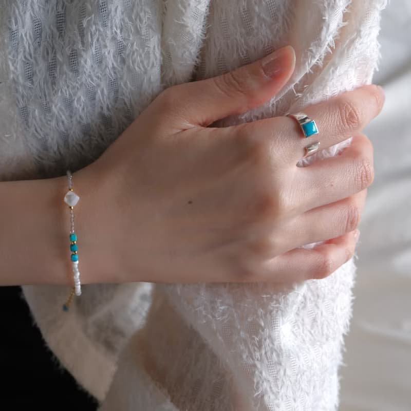 Turquoise square open ring ターコイズスクエアオープンリング　天然石　シルバー