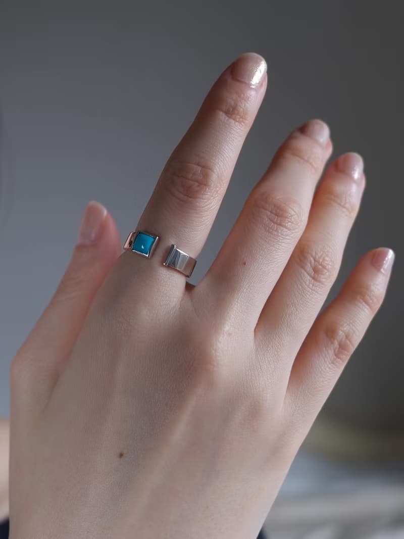 Turquoise square open ring ターコイズスクエアオープンリング　天然石　シルバー