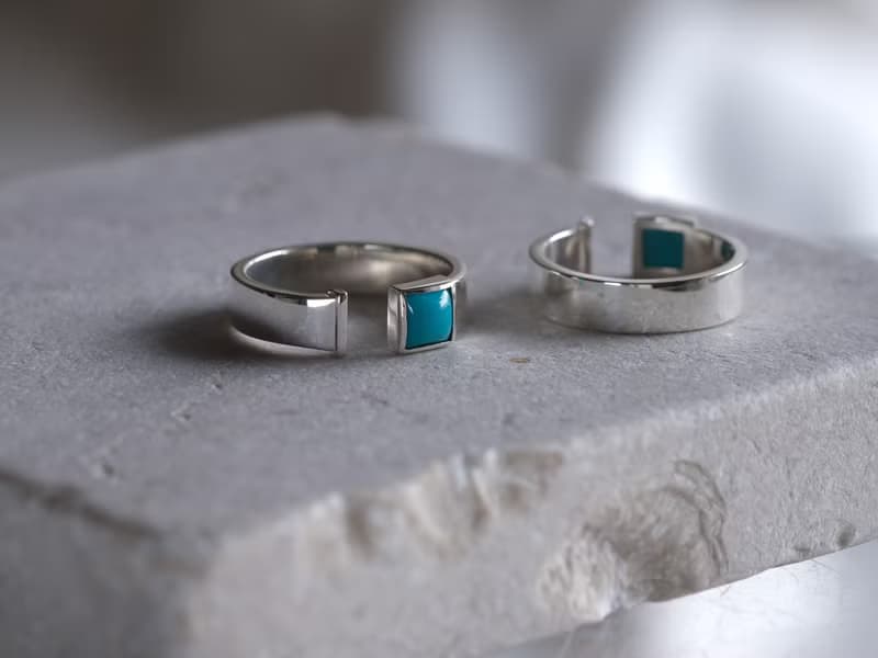 Turquoise square open ring ターコイズスクエアオープンリング　天然石　シルバー