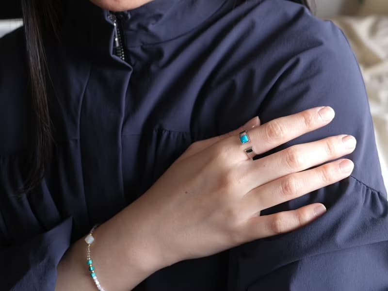 Turquoise square open ring ターコイズスクエアオープンリング　天然石　シルバー