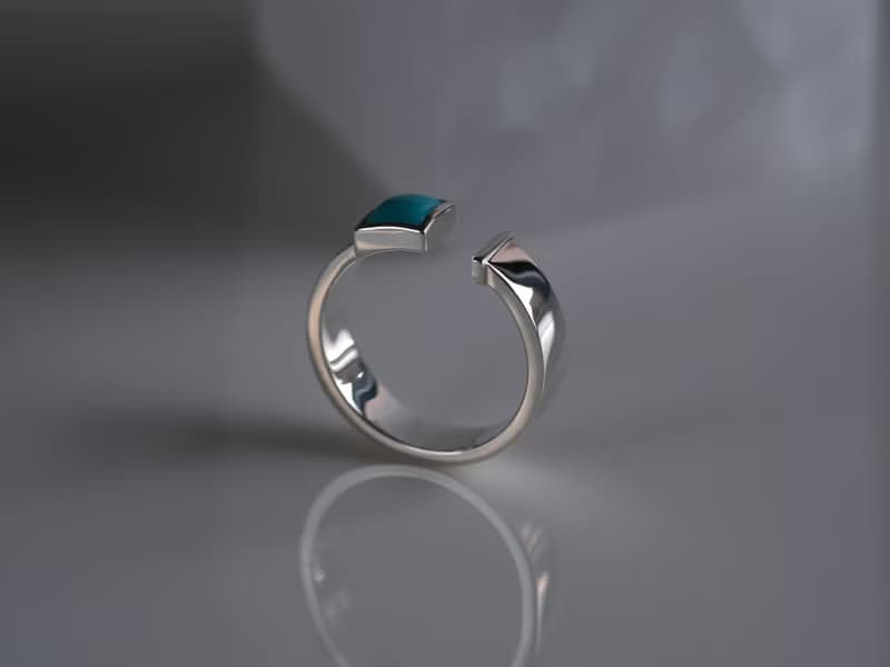 Turquoise square open ring ターコイズスクエアオープンリング　天然石　シルバー