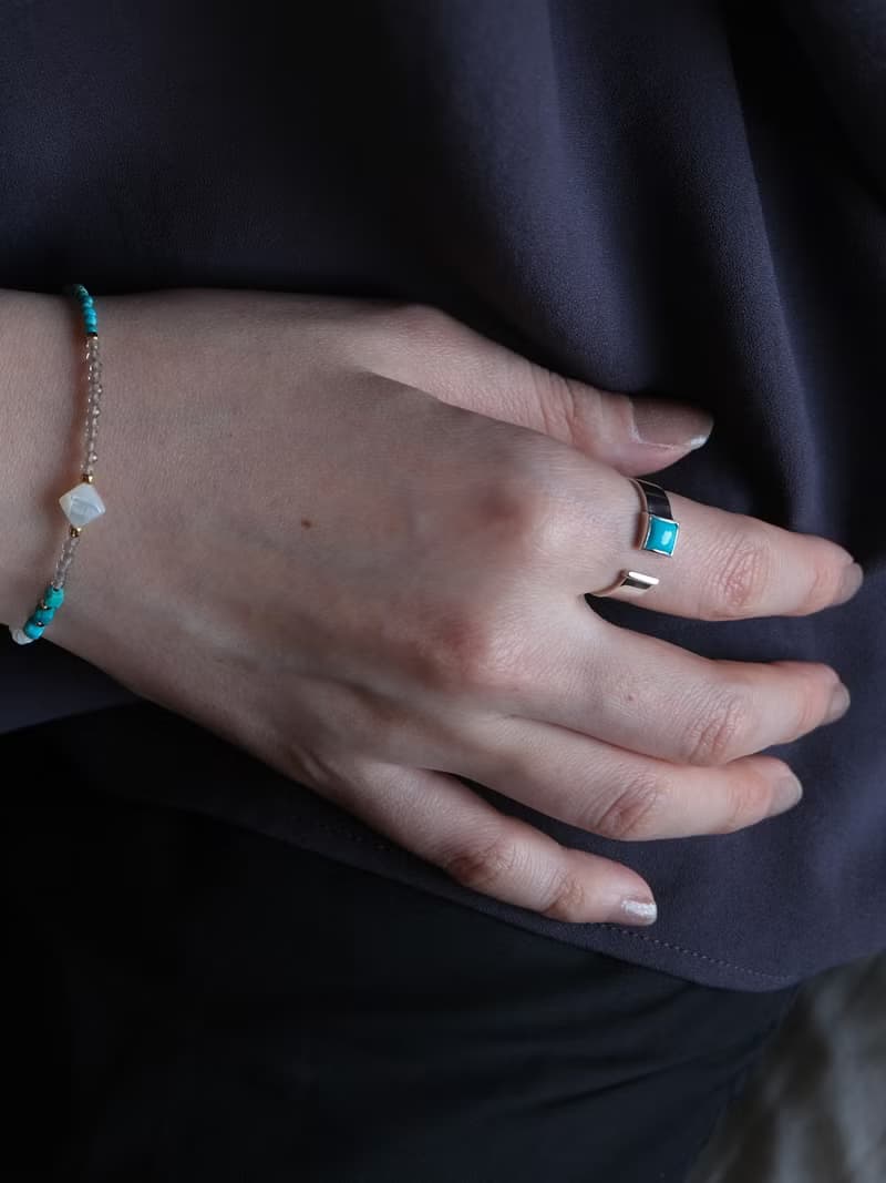 Turquoise square open ring ターコイズスクエアオープンリング　天然石　シルバー
