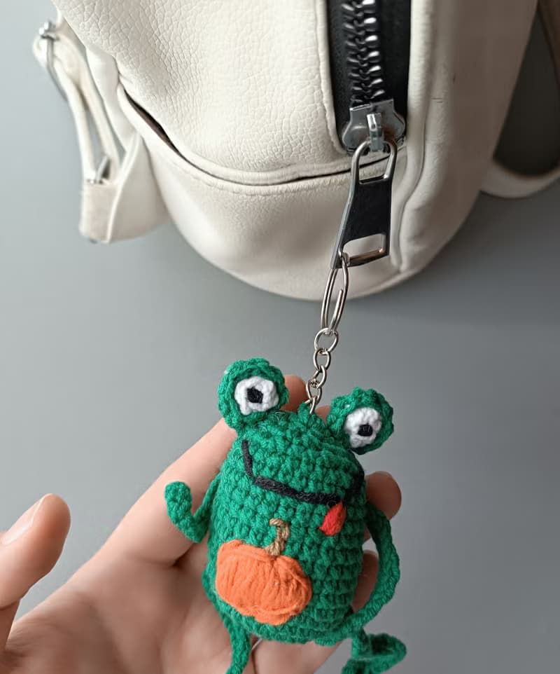 綠色鉤針鑰匙圈青蛙南瓜刺繡萬聖節禮物