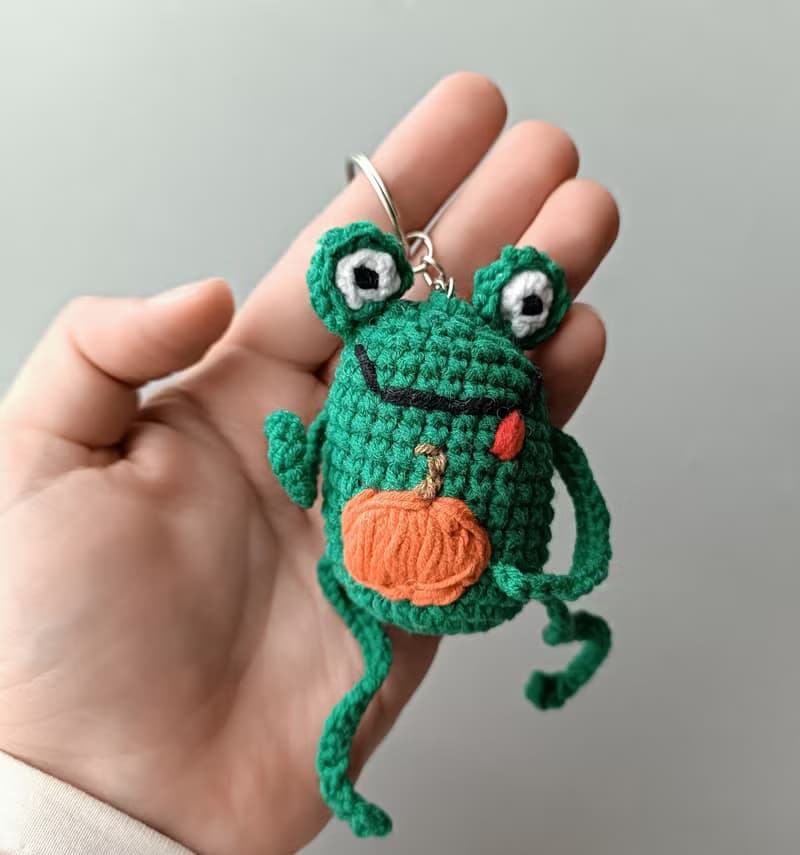 綠色鉤針鑰匙圈青蛙南瓜刺繡萬聖節禮物