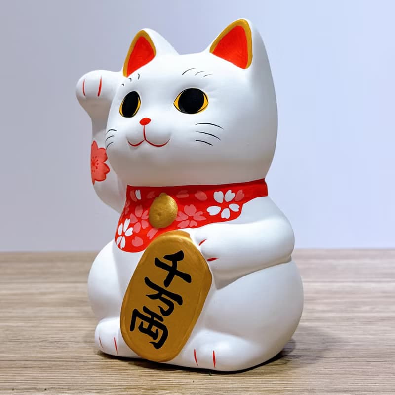 【櫻福招財】日本谷中堂招財貓 | 白櫻