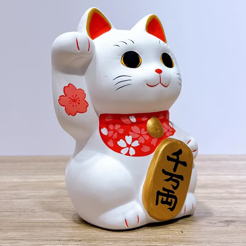 【櫻福招財】日本谷中堂招財貓 | 白櫻