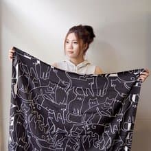 scarf silk satin print with cat & cat