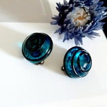 vintage jewelry  日本製 靛藍琉璃 夾式耳環