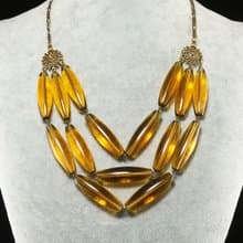 Yellow Glass Necklace Czech Glass Large Beaded Three Strand Necklace Jewelry