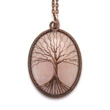 Rose Quartz Necklace Copper Tree Of Life Necklace Pendant Antistress Necklace