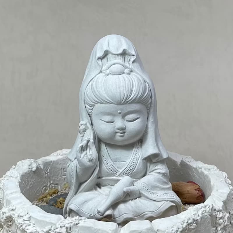 神明公仔 淨念吉祥小佛之寶瓶觀音 中盤套組 水泥 佛 宗教