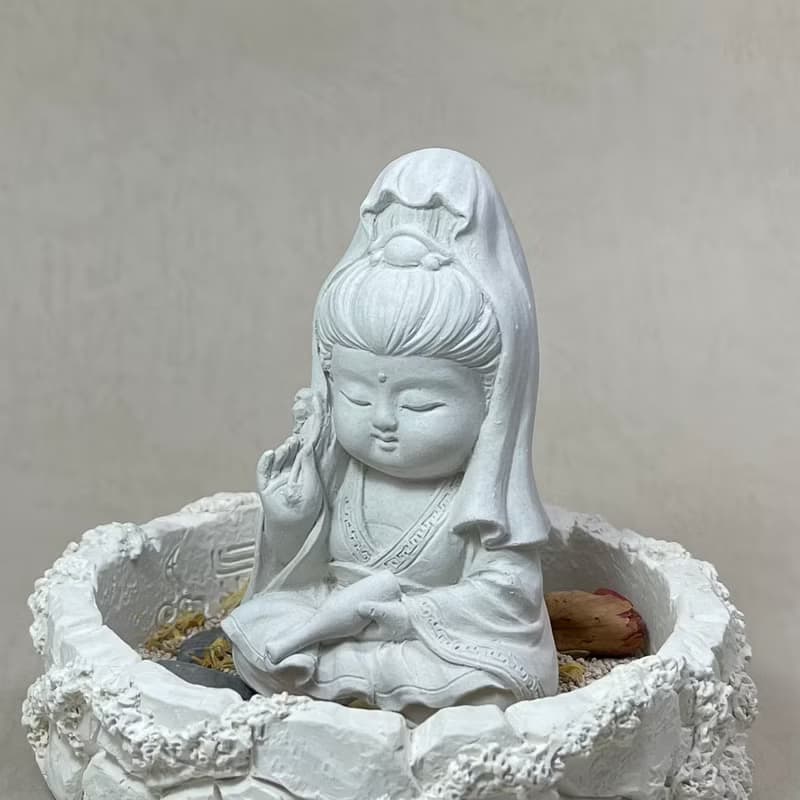 神明公仔 淨念吉祥小佛之寶瓶觀音 中盤套組 水泥 佛 宗教