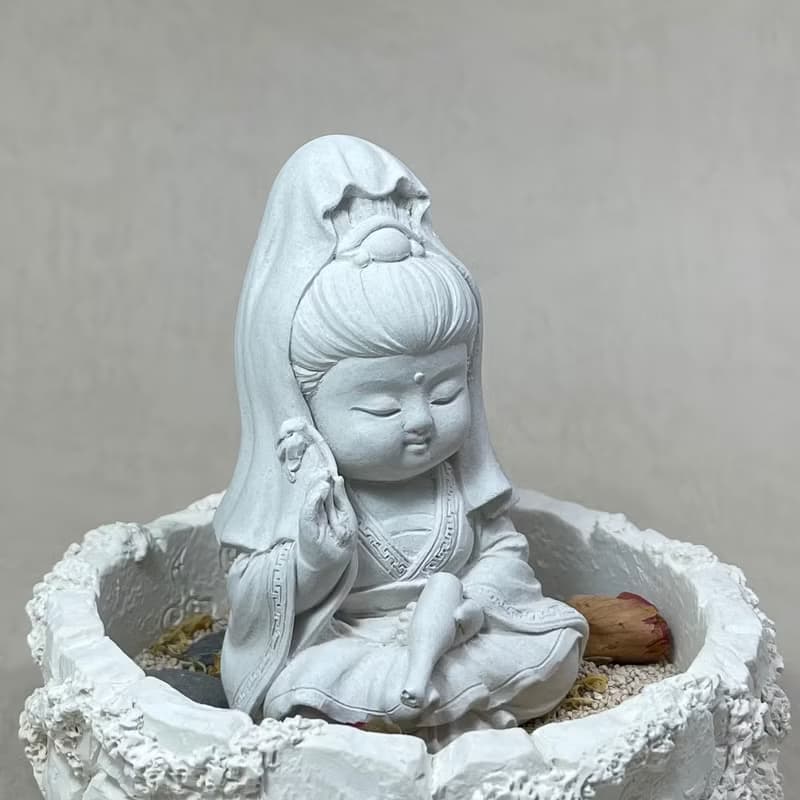神明公仔 淨念吉祥小佛之寶瓶觀音 中盤套組 水泥 佛 宗教