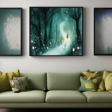 森林漫遊 奇幻童話插畫夢境系森林夜景 兒童房臥室裝飾療癒掛畫