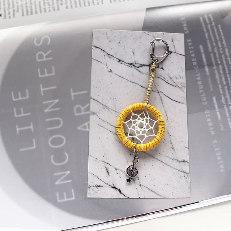 音符上的樂章丨手作小物 編織 捕夢網 吊飾 鑰匙扣-活力黃