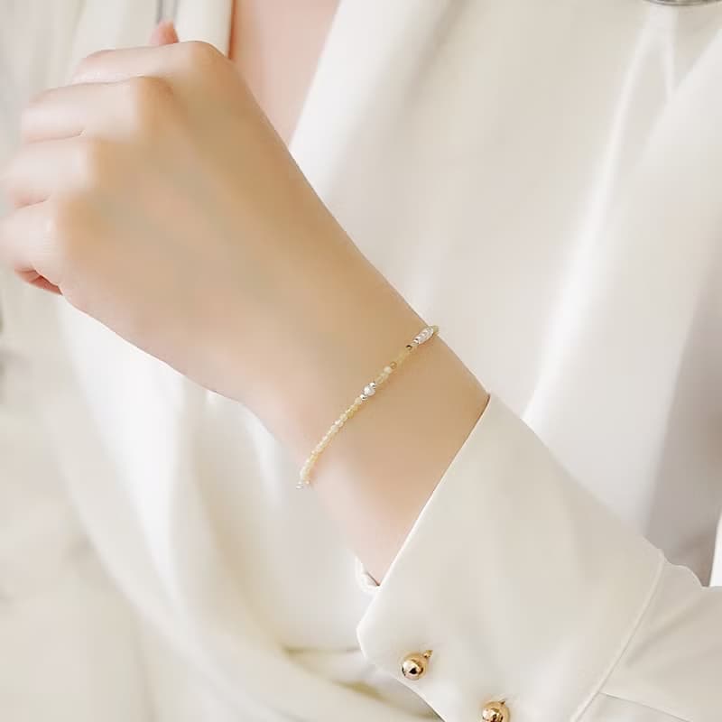 蛋白石圓舞曲純銀手鍊 | 水晶淡水珍珠 女生手鏈 飾品禮盒 情人節